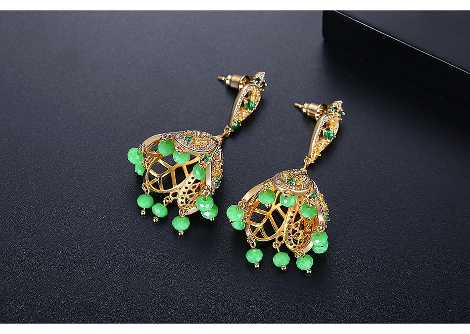 Green Wind Chime Tassel Earrings