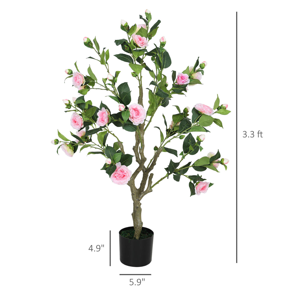 Set of 2 Decorative Artificial Plants, Camellia Flowers in Pots, Fakes Plant for Home Indoor Decor, 39 inch, Pink