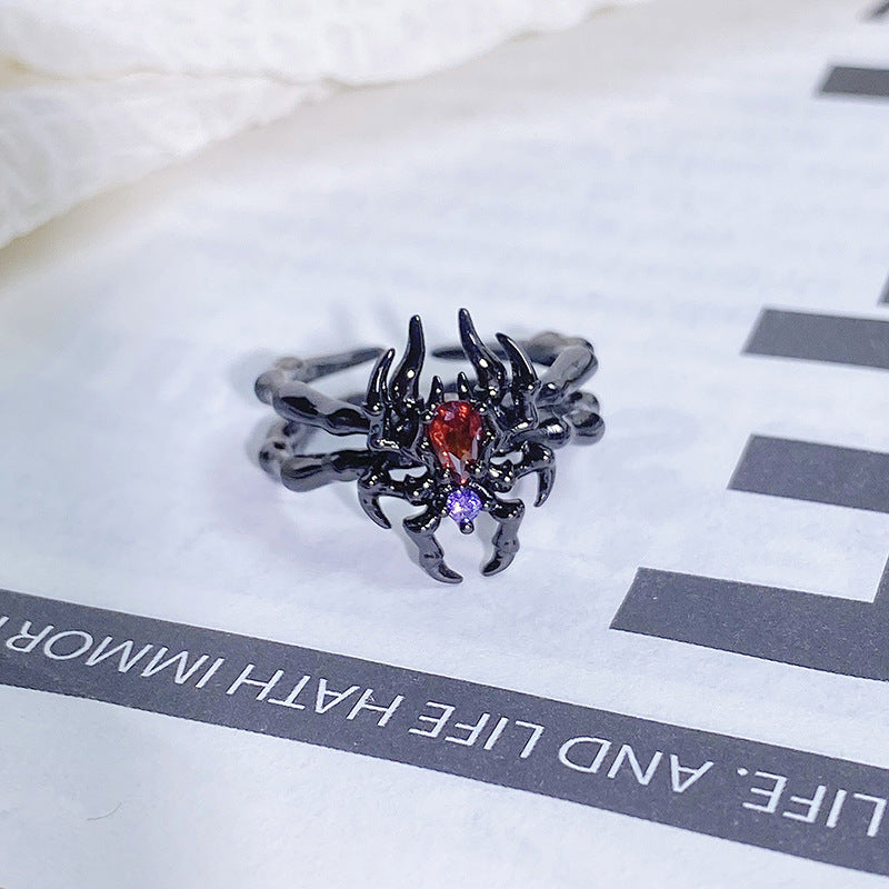Dark-themed Heart-shaped Adjustable Ring