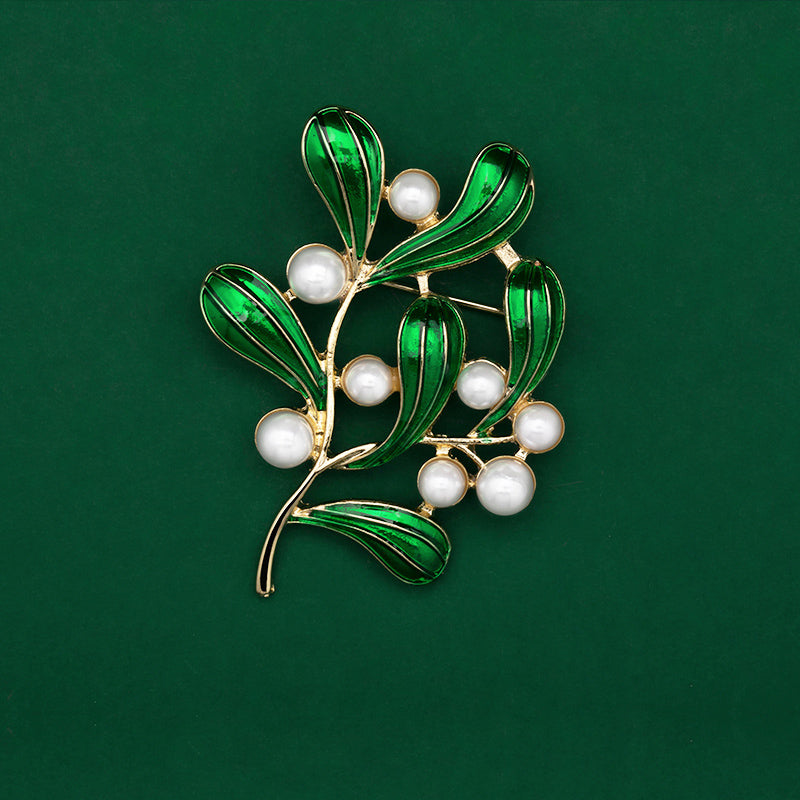 Fashionable Trendy Plant And Pearl Brooch In Alloy And Enamel