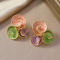 1 Pair Alloy Enamel Cluster Flower Earrings, Colorful Floral Statement Studs For Women, Trendy Party & Daily Jewelry