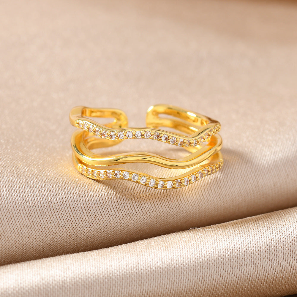 Minimally Designed Zircon Wave Line Versatile Open Ring