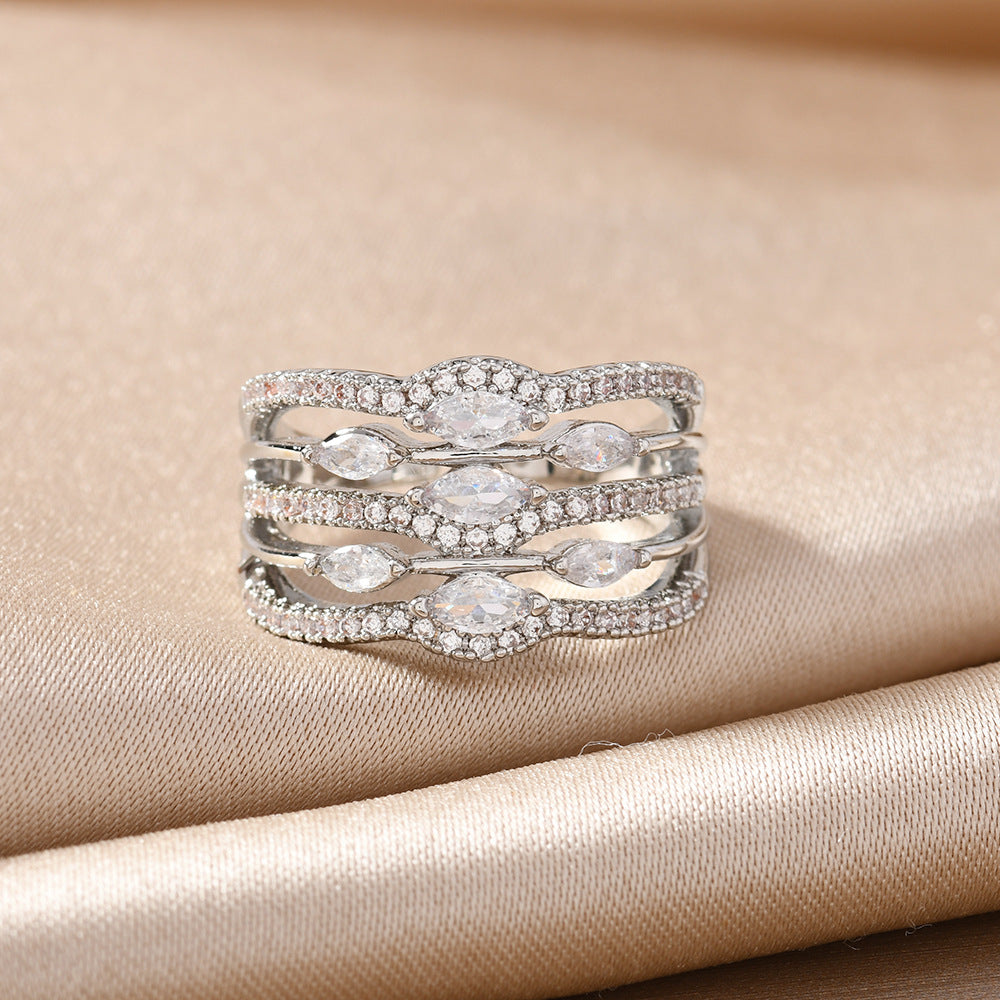 Minimally Designed Zircon Wave Line Versatile Open Ring