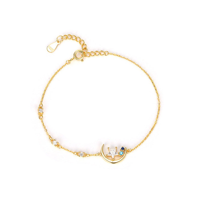 Moon And Stars Gilded Necklace For Women, Made Of S925 Sterling Silver