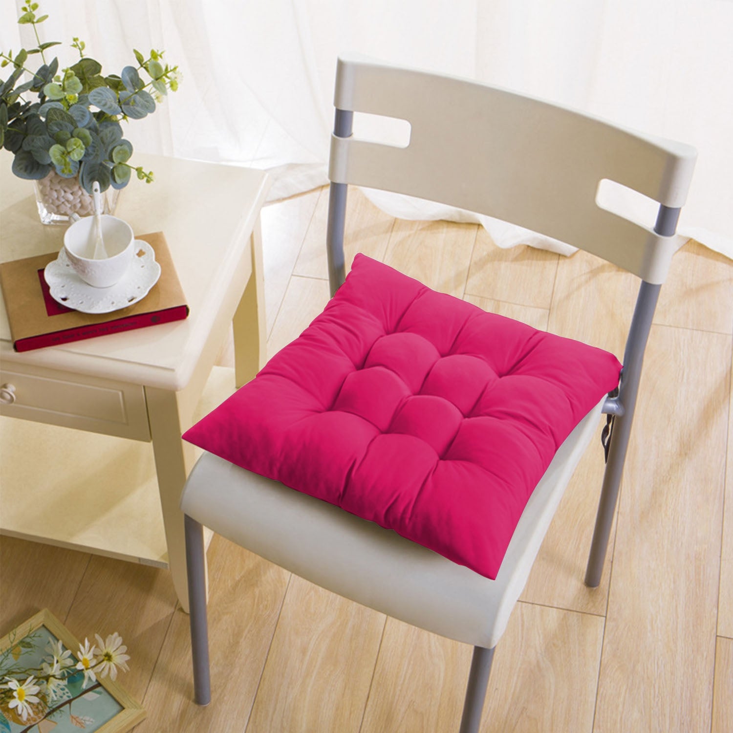 4Pcs Chair Cushion Pads Pillow 17.72x17.72x2.37in Soft Tie On Square Sitting Mats For Home Office Car Sitting Travel
