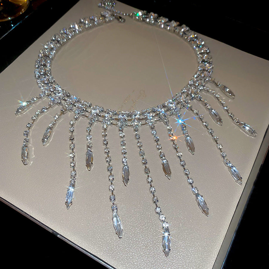 Diamond Flower Tassel Necklace Light Luxury High-grade Sweater Chain