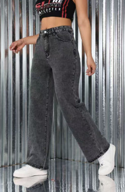 Embroidered Jeans High Waist Straight Loose Casual Trousers Women