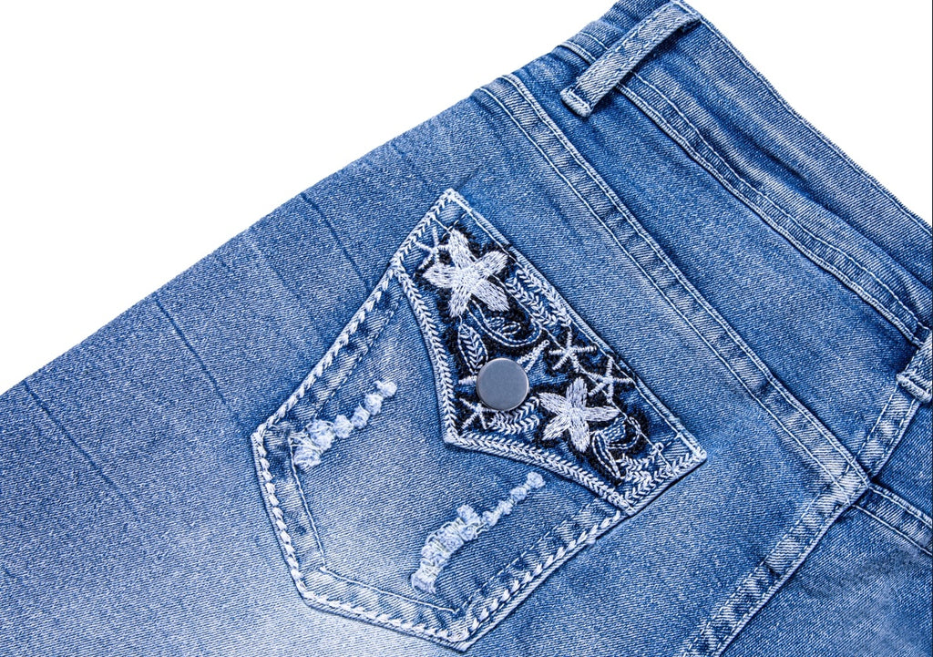 Womens Mid-High Rise Ripped Jean Shorts Distressed Stretchy Denim Shorts