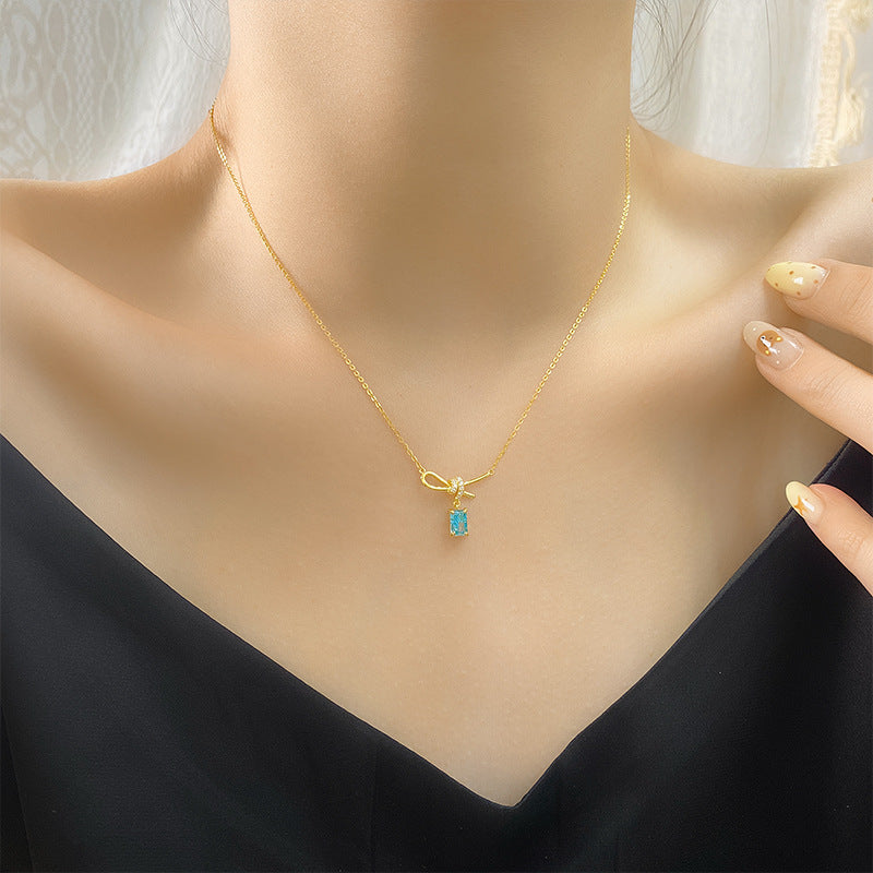 Womens Ice Flower Cube Sugar Bow Necklace