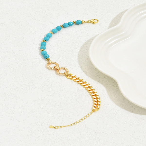 A Creative And Luxurious Instagram Style Double Ring Turquoise Multi Chain Mixed Bead Bracelet For Women's Vacation And Date Gifts
