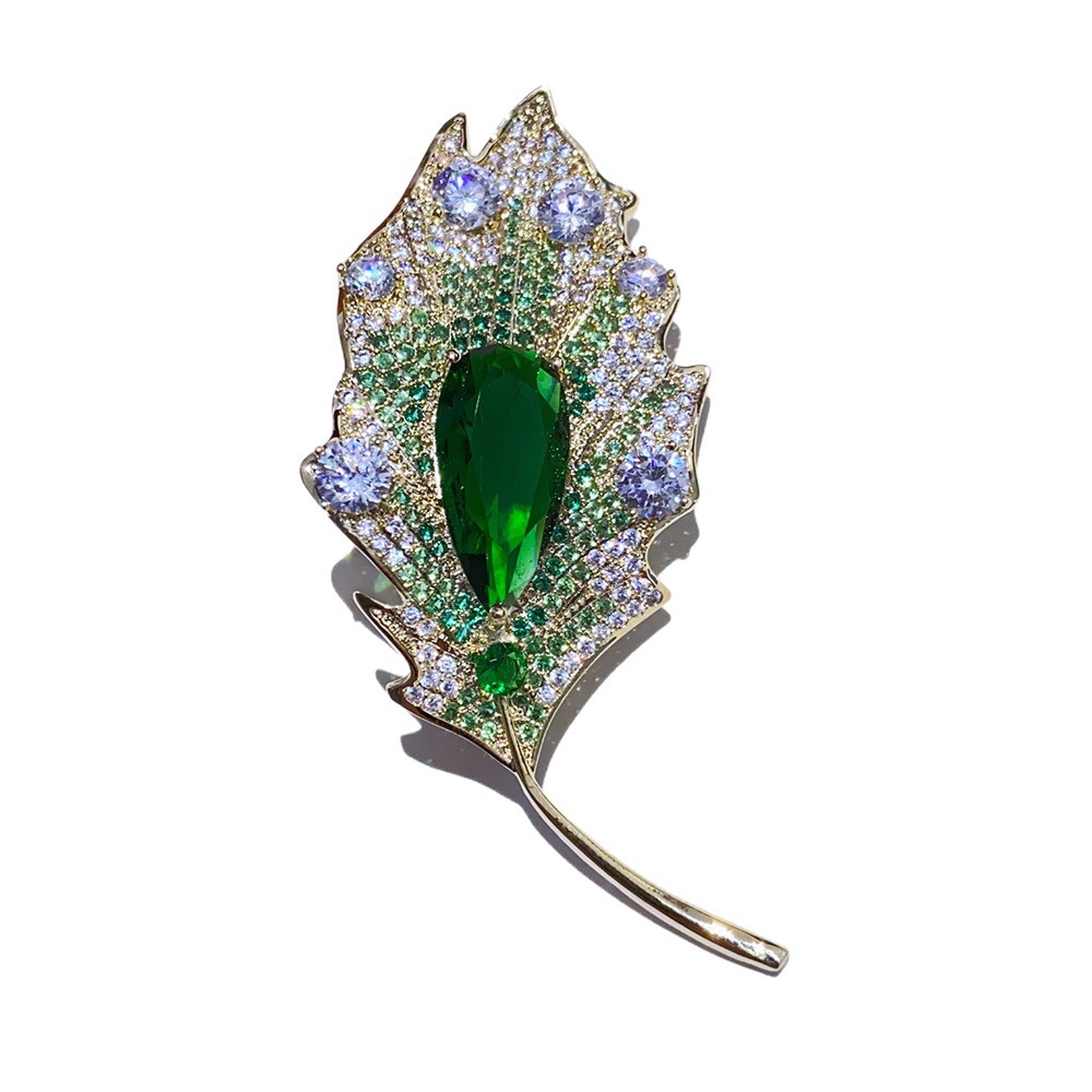 Copper Zircon Luxurious Leaf Brooch