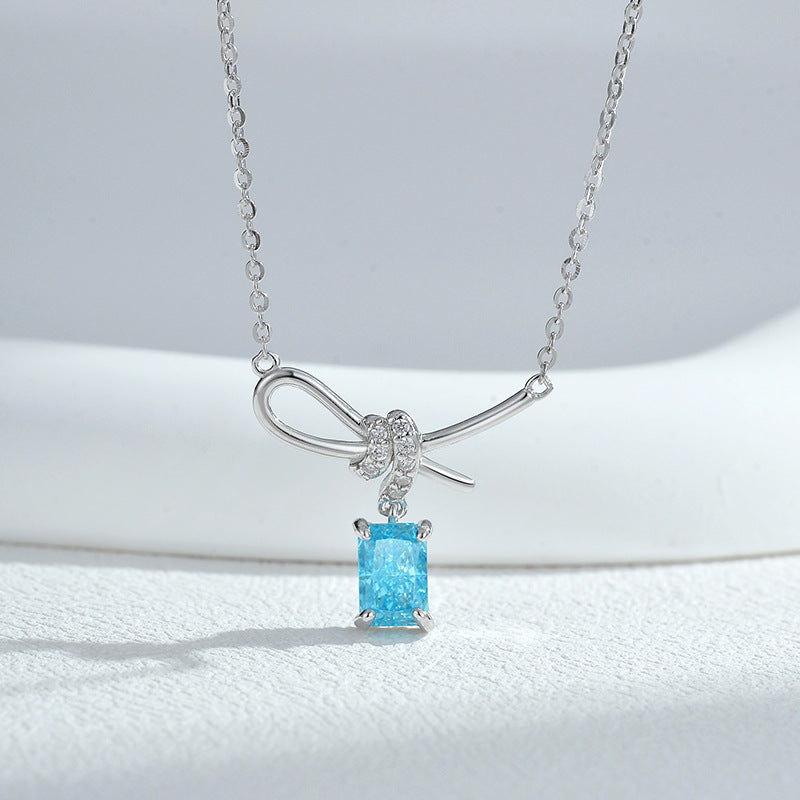 Womens Ice Flower Cube Sugar Bow Necklace