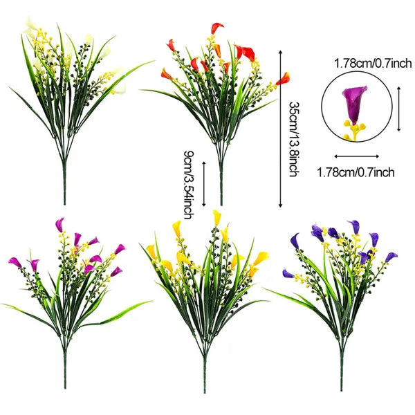 5 Bundles Artificial Calla Lily Artificial Flowers UV Resistant Plastic Flowers 5 Colors Mix Calla Lily Fake Plants For Summer Autumn Home Decor Indoor Outdoor Cemetery Vase Pots