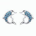 Womens S925 Sterling Silver Cute Dolphin Earrings