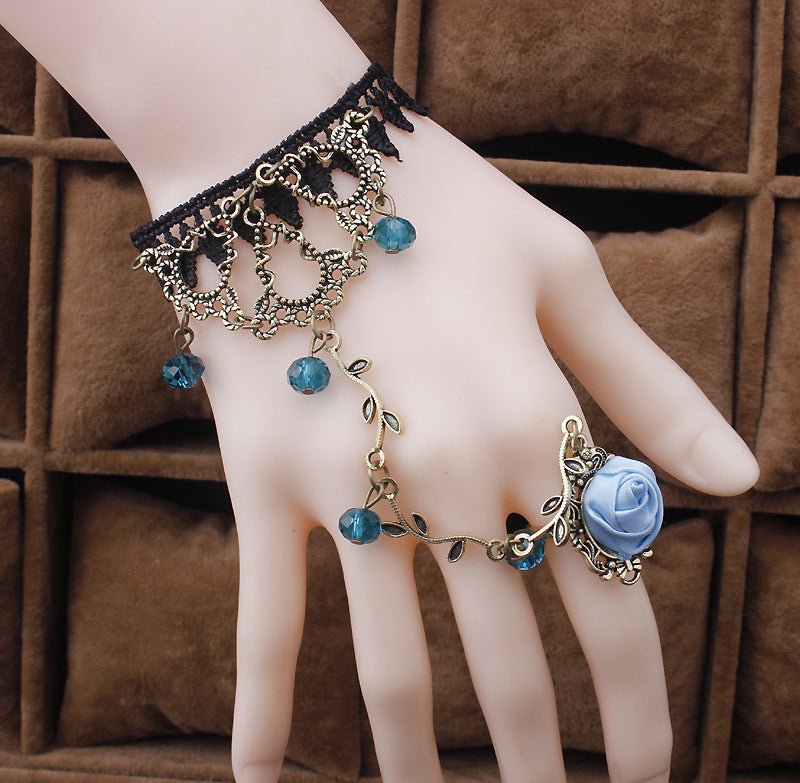 Vintage Flower Vine Ling Crystal Lolita Temperament Lace Bracelet With Ring