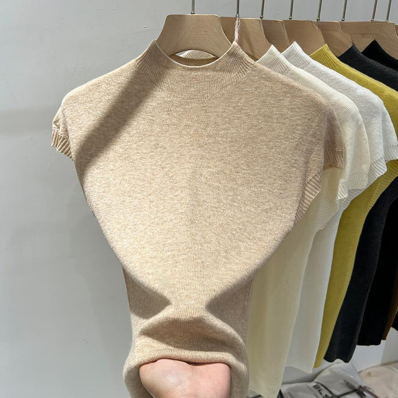 Half-high Collar Flutter Sleeve Knitwear Women Summer