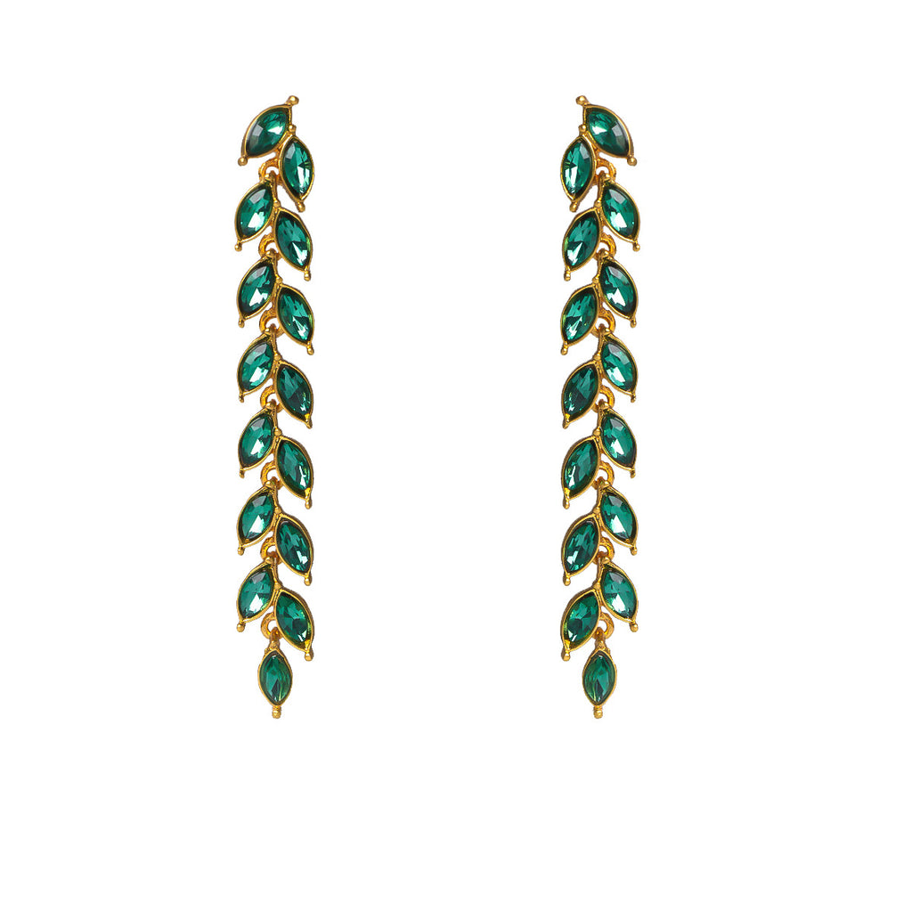 Micro-inlaid Green Zircon Wheat Earrings With A Personalized Long Tassel Design