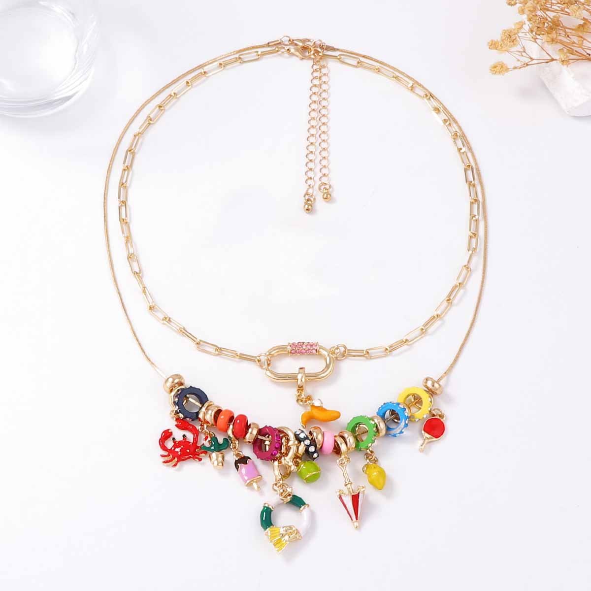 Fresh And Sweet Alloy Multi Element Pendant Double Layer Layered Necklace For Women