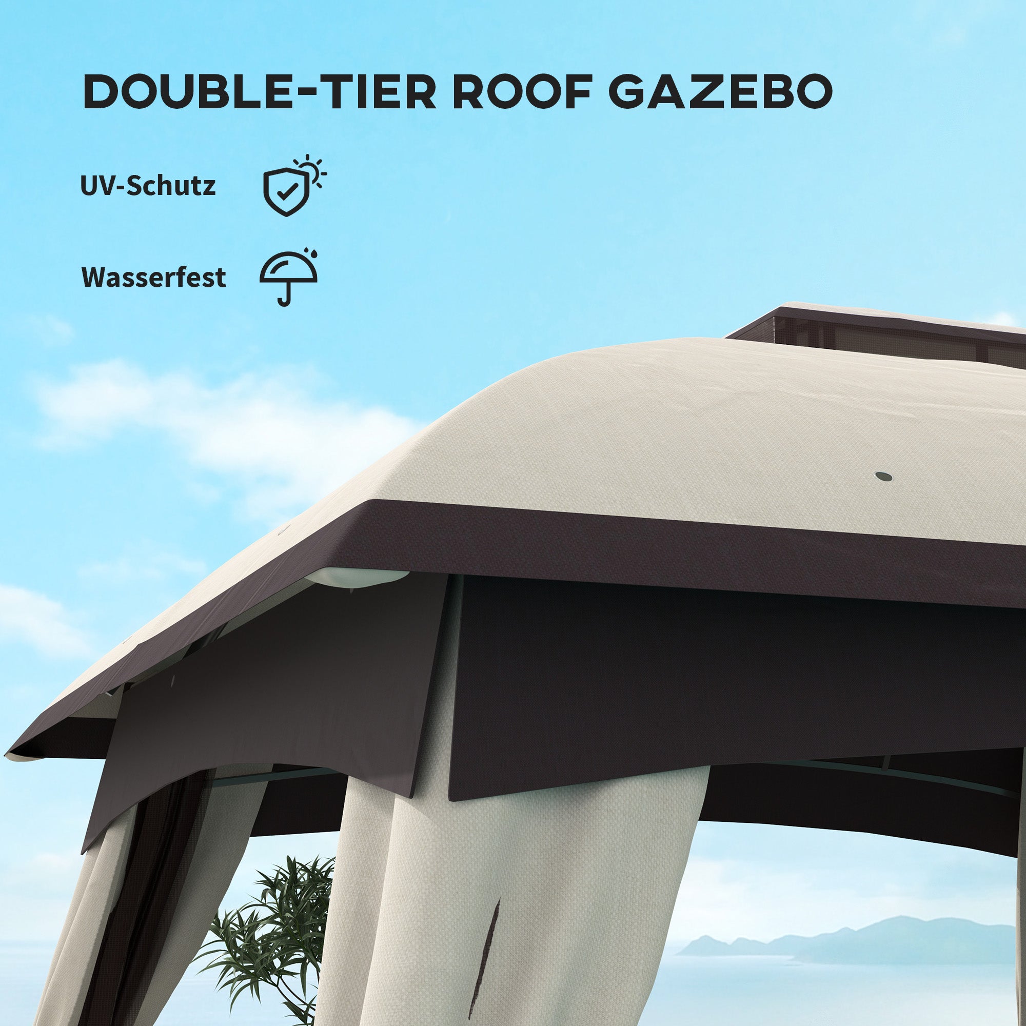 10’ x 20’ Patio Gazebo, Outdoor Gazebo Canopy Shelter with Netting, Vented Roof for Garden, Beige