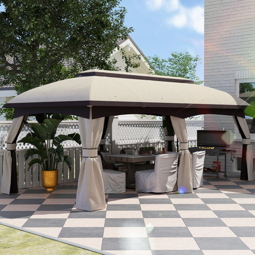 10’ x 20’ Patio Gazebo, Outdoor Gazebo Canopy Shelter with Netting, Vented Roof for Garden, Beige