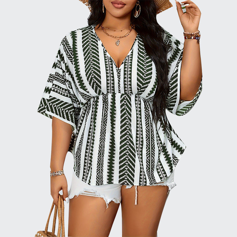 Deep V-neck Short Sleeve Pullover Women