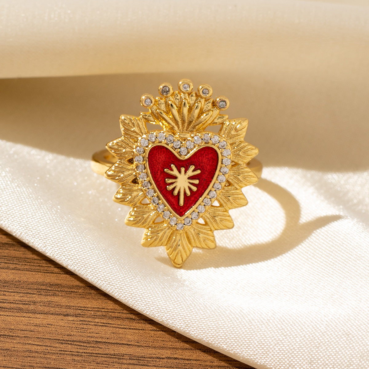 Red Heart-Shaped Oil-Drip Wing Ring