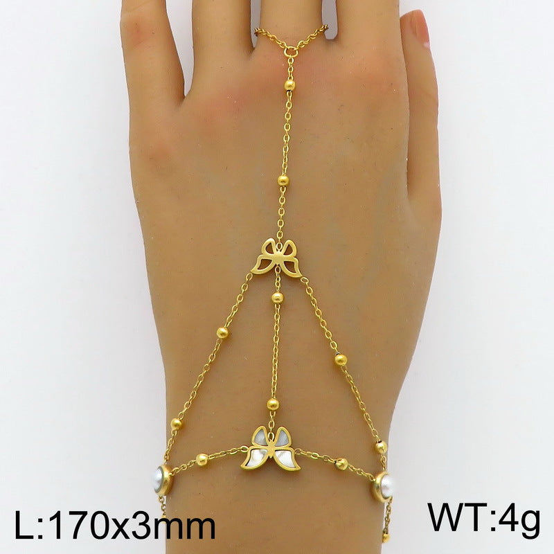 Stainless Steel Connecting Finger Love One-piece Open Ring Bracelet Summer