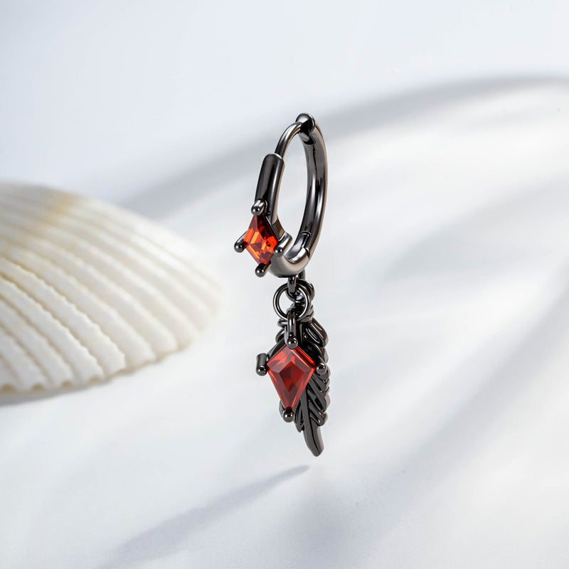 Retro Dark-Style Diamond-Shaped Feather Pendant Earrings