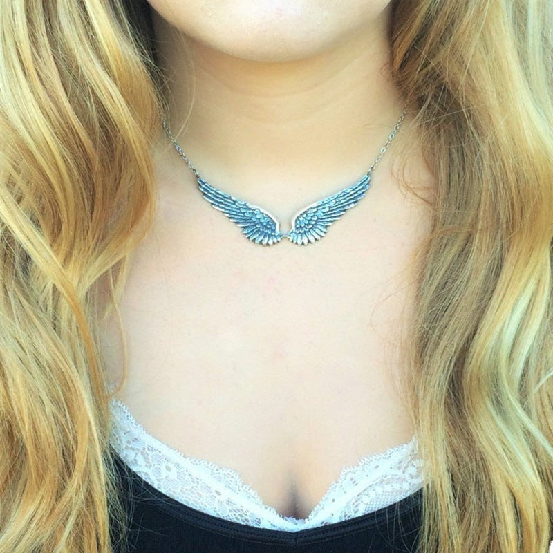 Vintage Angel Wings Feather Choke Necklace