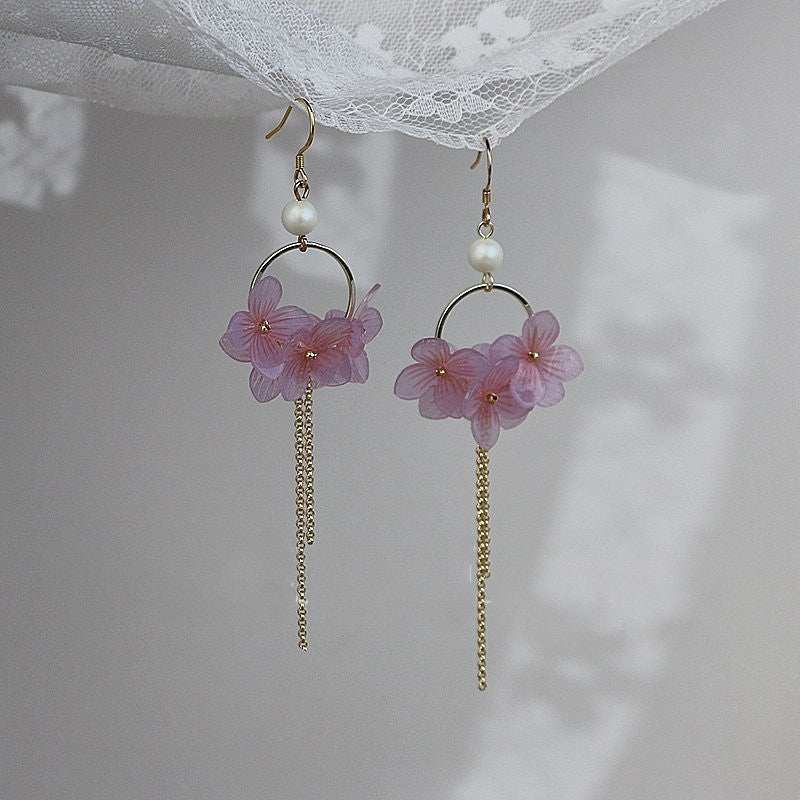 Heat-Shrinkable Sheet Lavender Hydrangea Petal Fairy Earrings