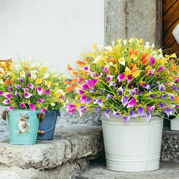 5 Bundles Artificial Calla Lily Artificial Flowers UV Resistant Plastic Flowers 5 Colors Mix Calla Lily Fake Plants For Summer Autumn Home Decor Indoor Outdoor Cemetery Vase Pots