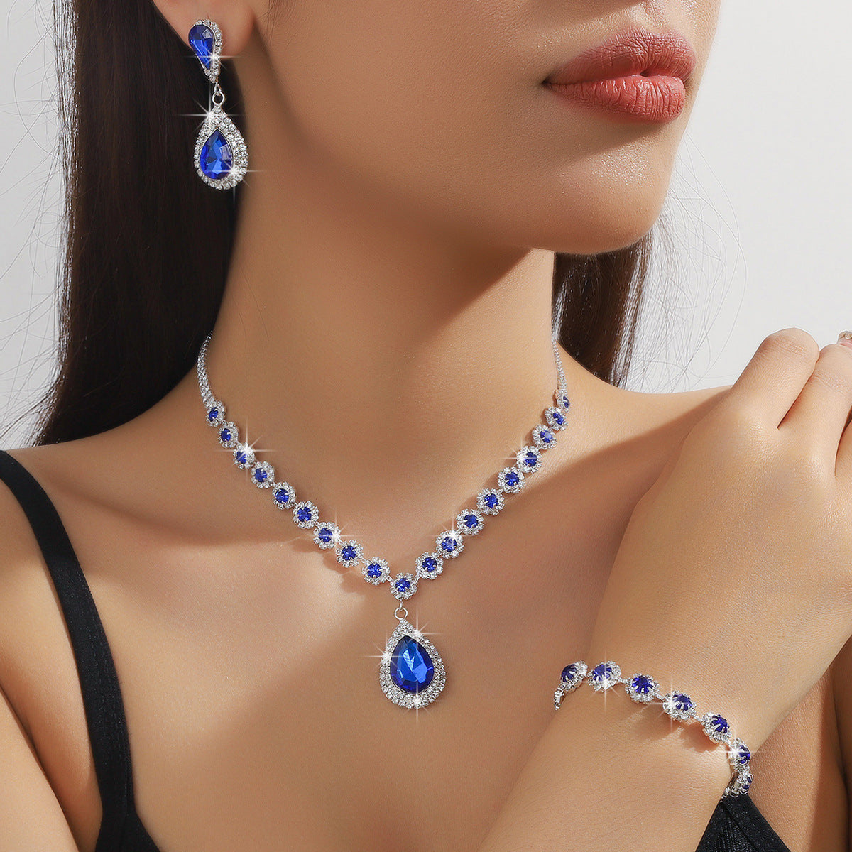 Diamond Necklace Earrings And Bracelet Three Piece Jewelry Set