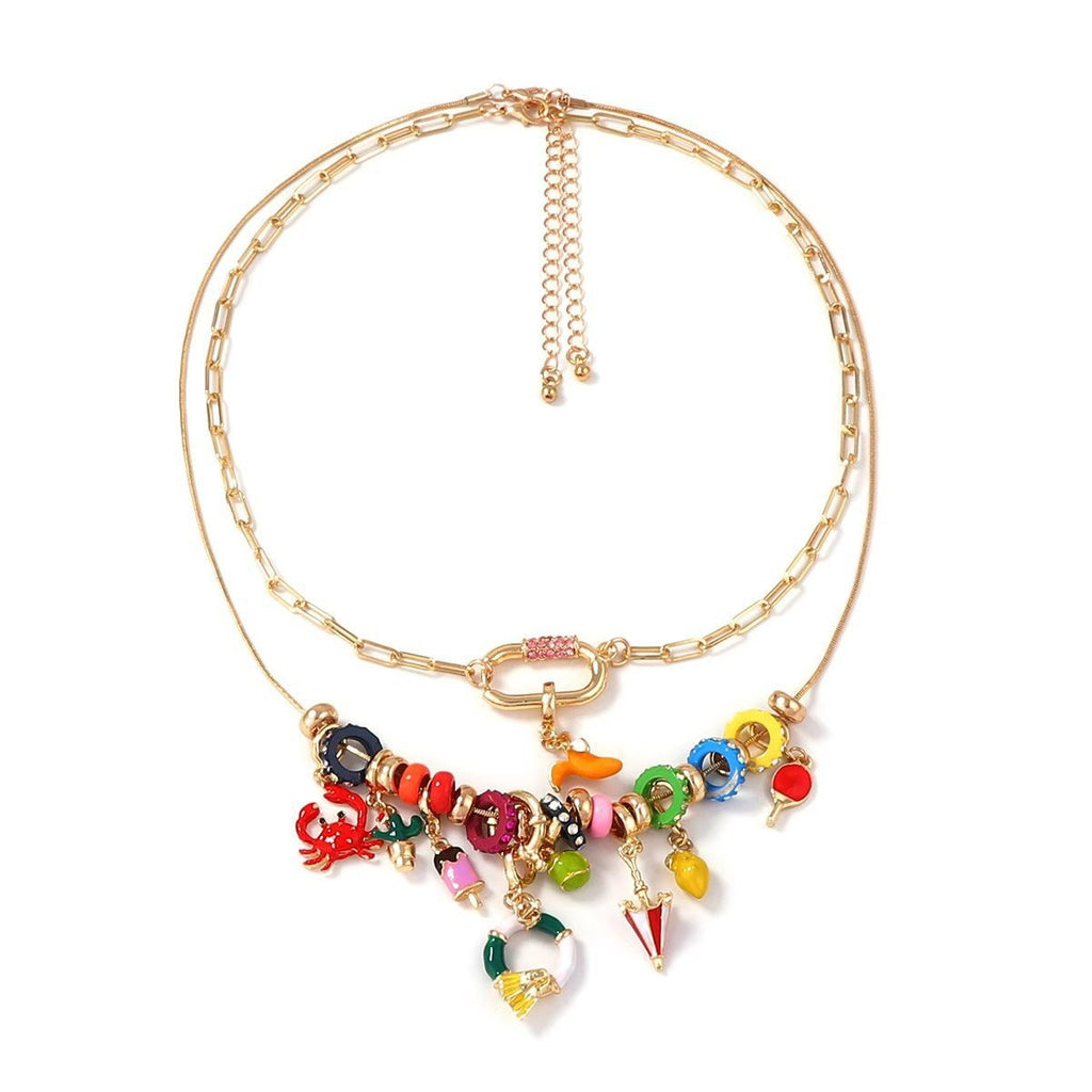 Fresh And Sweet Alloy Multi Element Pendant Double Layer Layered Necklace For Women