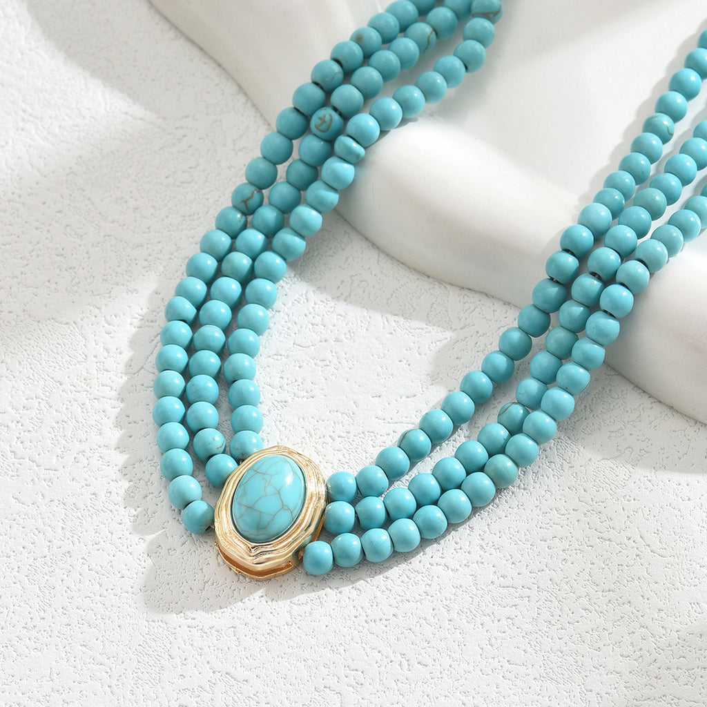 Geometric Multi-Layer Handwoven Turquoise Clavicle Necklace For Women