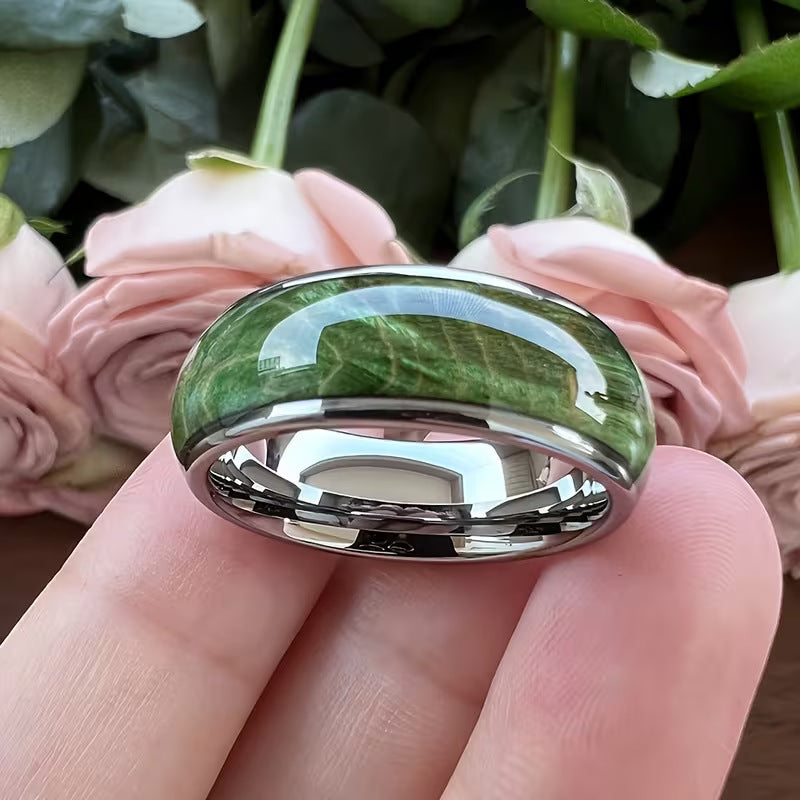 Stylish And Minimalist Green Wood-grain Ring