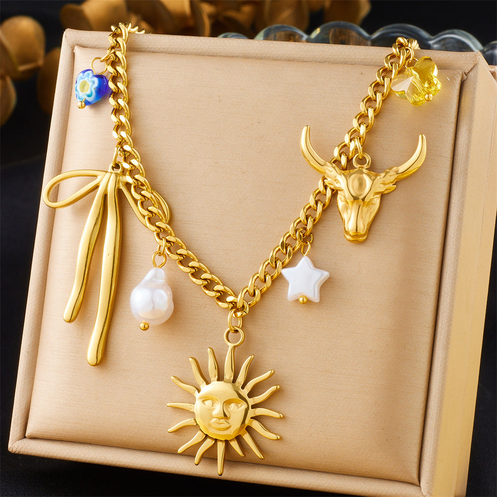 European And American-style Vintage Stainless Steel Multi-element Necklace
