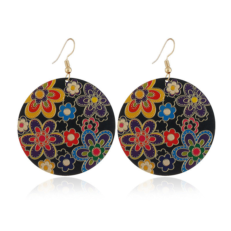 1 Pair Of European And American Style Drop Earrings, New Fashion Exaggerated Floral Design, Trendy Oversized Computer Chip Enamel Flower Earrings