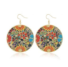 1 Pair Of European And American Style Drop Earrings, New Fashion Exaggerated Floral Design, Trendy Oversized Computer Chip Enamel Flower Earrings
