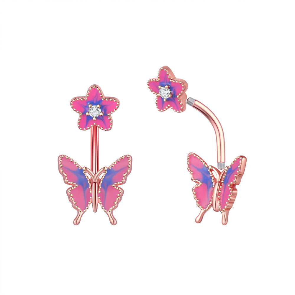 Dripping Butterfly Belly Ring Navel Stud Piercing Jewelry