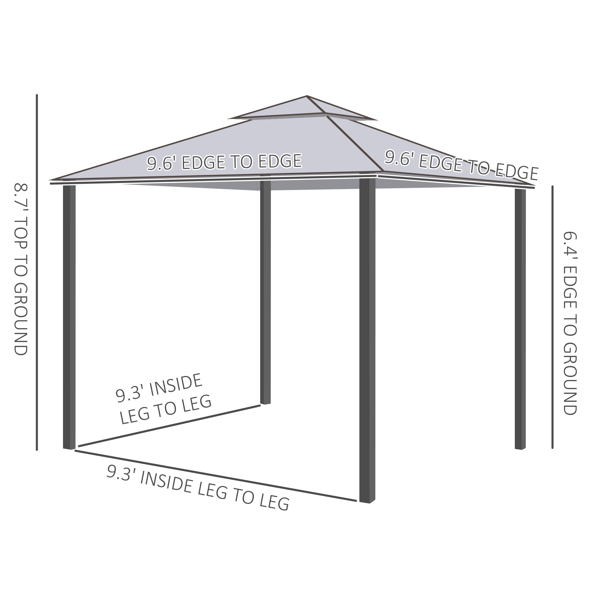 9.6' X 9.6' Patio Gazebo, Outdoor Canopy Shelter With 2-Tier Roof And Netting, Steel Frame For Garden, Lawn, Backyard, And Deck, Gray