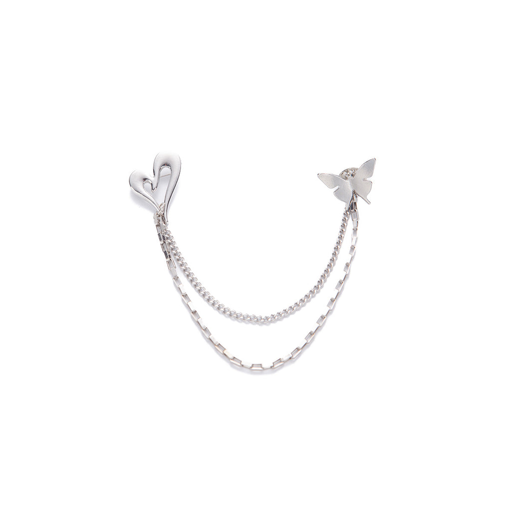 Hollow Heart & Butterfly Tassel Brooch, Minimalist Versatile Lapel Pin, Anti-Exposure Accessory For Suits & Dresses, Elegant Fashion Jewelry