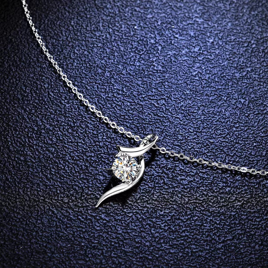 925 Sterling Silver Classic Four-claw 1 Karat-inch Diamond Necklace