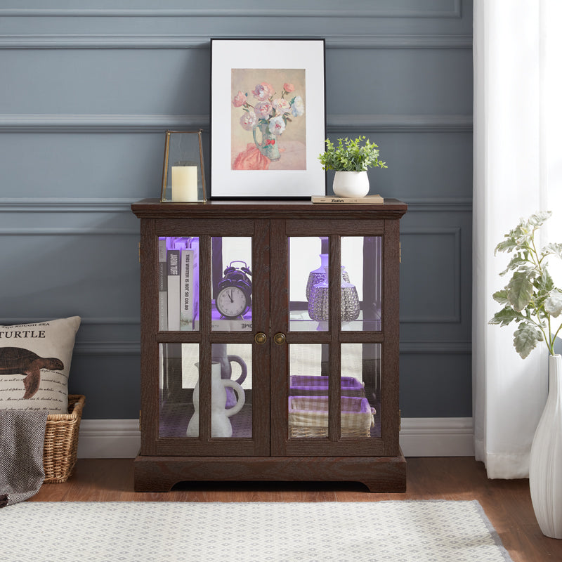 LED Curio Display Cabinet,Antique Display Cabinet With Adjustable Shelves,Retro Design Quality Showcase With Lattice Doors Elegant Bookcase And Storage Cabinet For Home Decor And Organization CHE